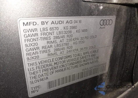 2017 Audi Q7 3.0T Premium z USA, uszkodzony, nr VIN WA1LAAF7XHD016340